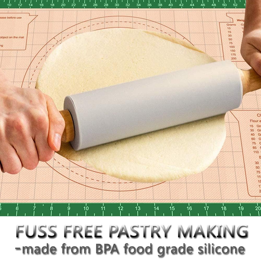 Silicone Pastry Baking Mat Non Stick-Large Rolling Dough with Measurements-Non Slip Pizza,Fondant,Pie,Cake Baking Mat - 26 x 16 Inch By Cook Time(Green)