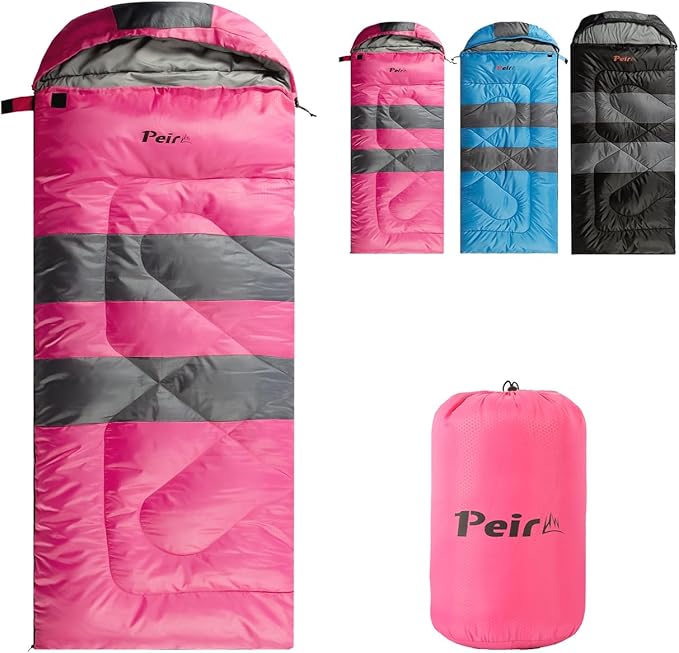 Sleeping Bags, Camping Sleeping Bag for Adults, 3 Season Warm & Cool Weather, Lightweight Waterproof Sleeping Bags for Indoor Outdoor Camping Traveling Backpacking, Pink/Blue/Black