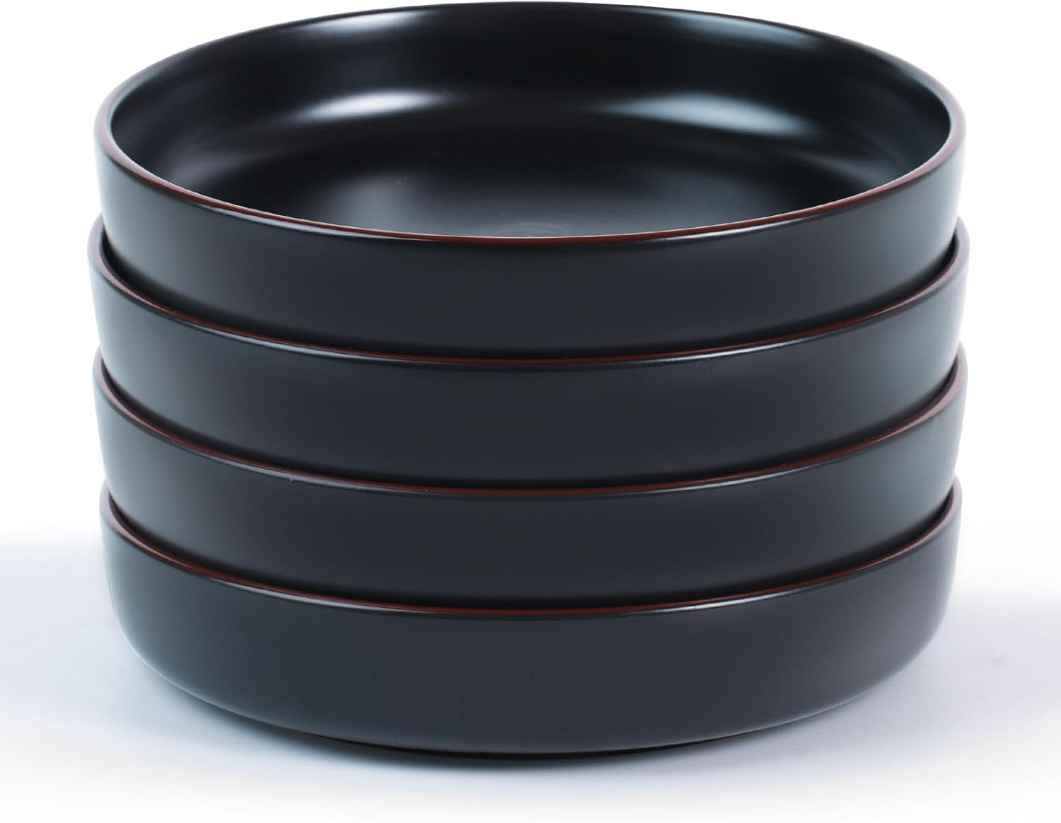 famiware Mercury Pasta Bowls Set of 4, 33 oz Large Salad Bowls, Ceramic Pasta Plates Bowls, Serving Bowls for Kitchen, Microwave & Dishwasher Safe, Black