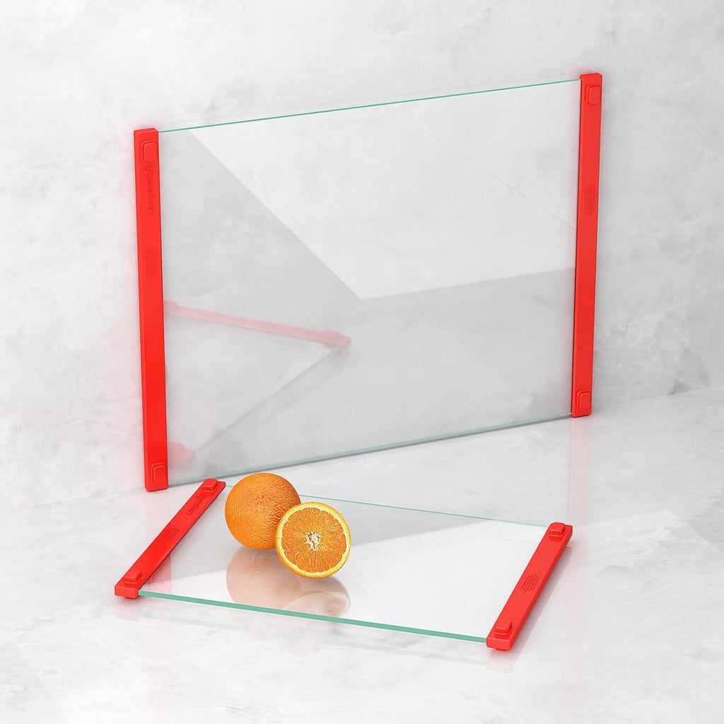 Glass Cutting Board with Silicone Grip, 80% Stronger Shatter Resistance and Slip Resistance,No Scratches/Microplastic-Free,Dishwasher Safe, Non Toxic Cutting Board for Kitchen (Red-12 * 8"&16 * 12")