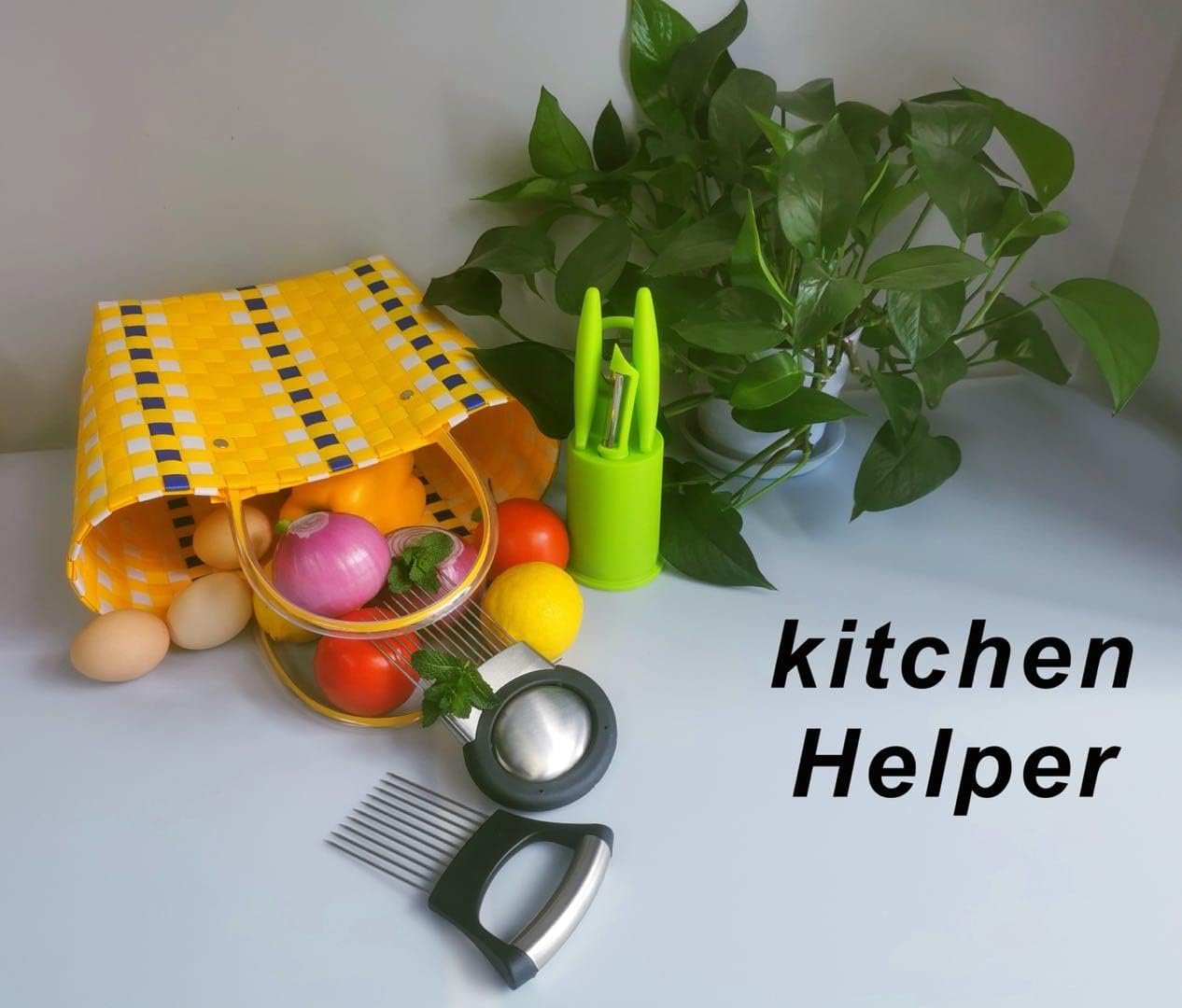 2 Pcs Onion Slicer holder, Premium Vegetable Slicing Tool for Potato and Tomato, Food Cutter Assistant Tool for Slicing Fruit Lemon and Meat, Stainless Steel Kitchen Tool (Black)