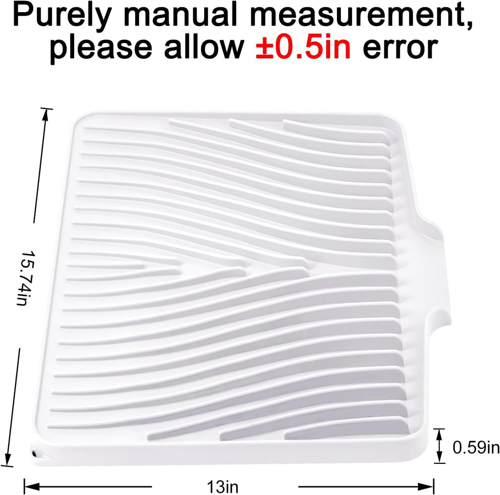 Silicone Dish Drying Mat for Kitchen Counter, Dish Drying Pad, Non-Slip Drain Pad with Built-in Drain, Heat Resistant Stone Drying Mat(Ivory-L 15.8" x 13")