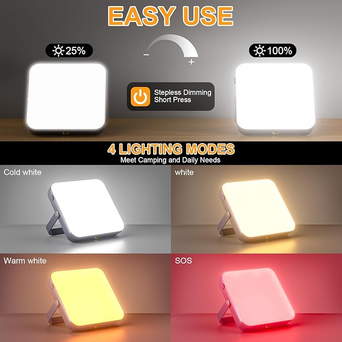 10000mAh LED Camping Lantern Rechargeable, 1000LM Camping Light with 4 Light Modes, 1/4" Screw Adapter, IPX5 Waterproof Camping Essentials for Emergency Outages, Hurricane, Hiking, Outdoor