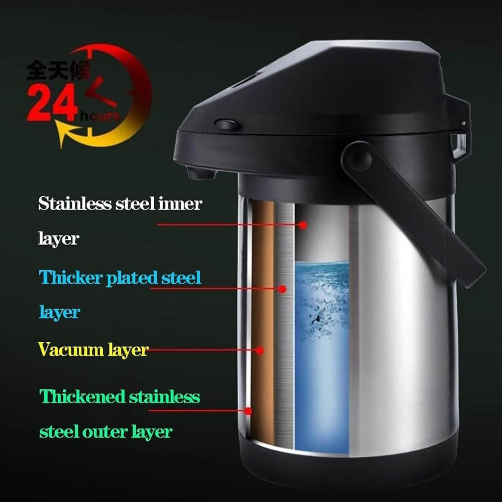 101 Oz & 3L Airpot Thermal Thermos Coffee Dispenser with Pump,Airpot Coffee Carafe Thermal for Keeping Hot Double Walled Insulated Stainless Steel Beverage Dispenser Lever Action for Hot/Cold Water