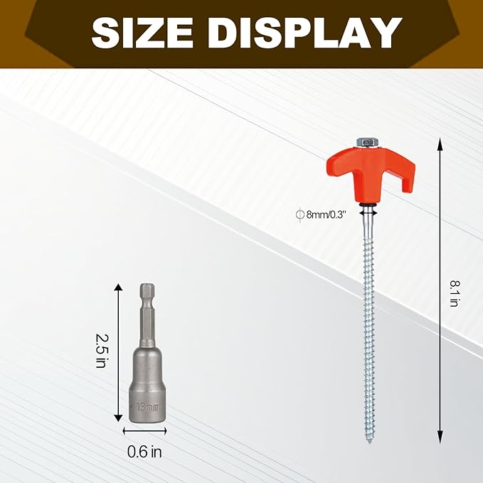 4 Pack Screw in Tent Stakes Heavy Duty,8 Inch Ground Anchors Screw in,Metal Stakes with Hex Head Driver,Camping Accessories.(Orange)