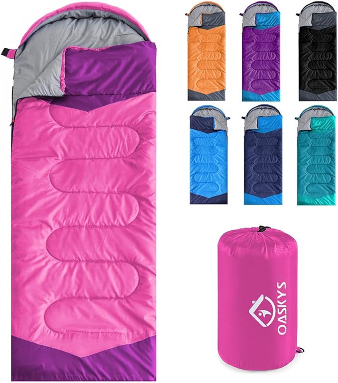 oaskys Camping Sleeping Bag - 3 Season Warm & Cool Weather - Summer Spring Fall Lightweight Waterproof for Adults Kids - Camping Gear Equipment, Traveling, and Outdoors