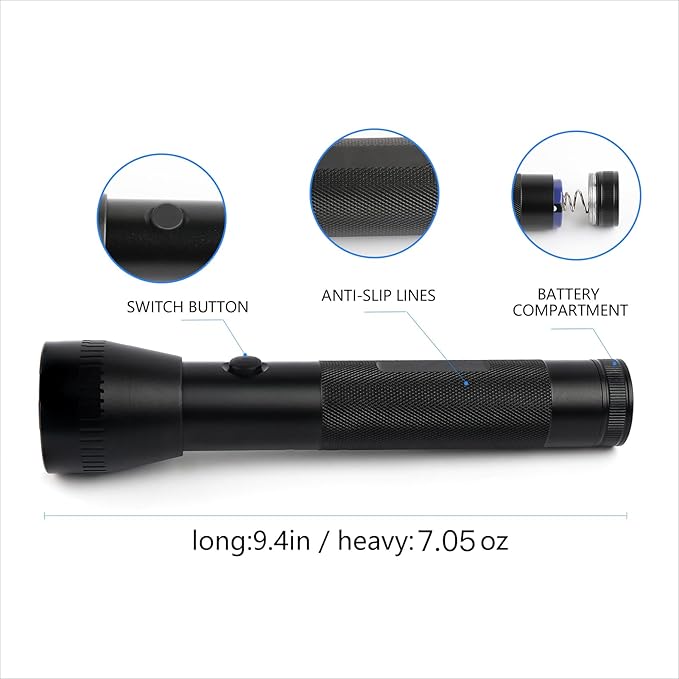 Heavy Duty 2-Cell D Battery LED Big Flashlights, High Lumens, Single Mode, Aluminum, Rugged Metal Flashlight for Outdoors and Emergency Power Outages (3 Pack)