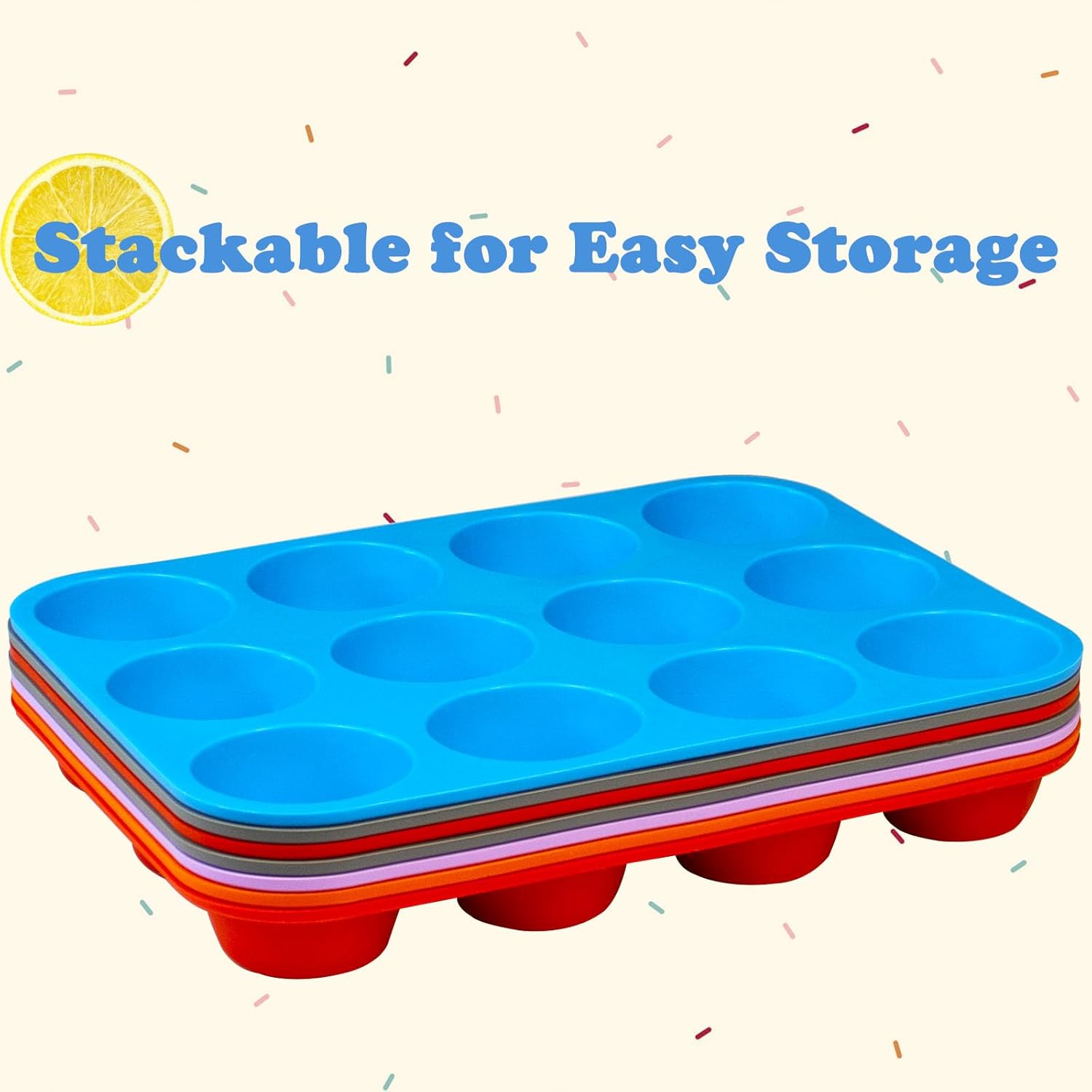 12 Cups Silicone Mini Muffin Pan Set, Nonstick Mini Cupcake Pans, BPA Free Small Muffin Tin for Baking, Set of 2 (Blue+Purple)