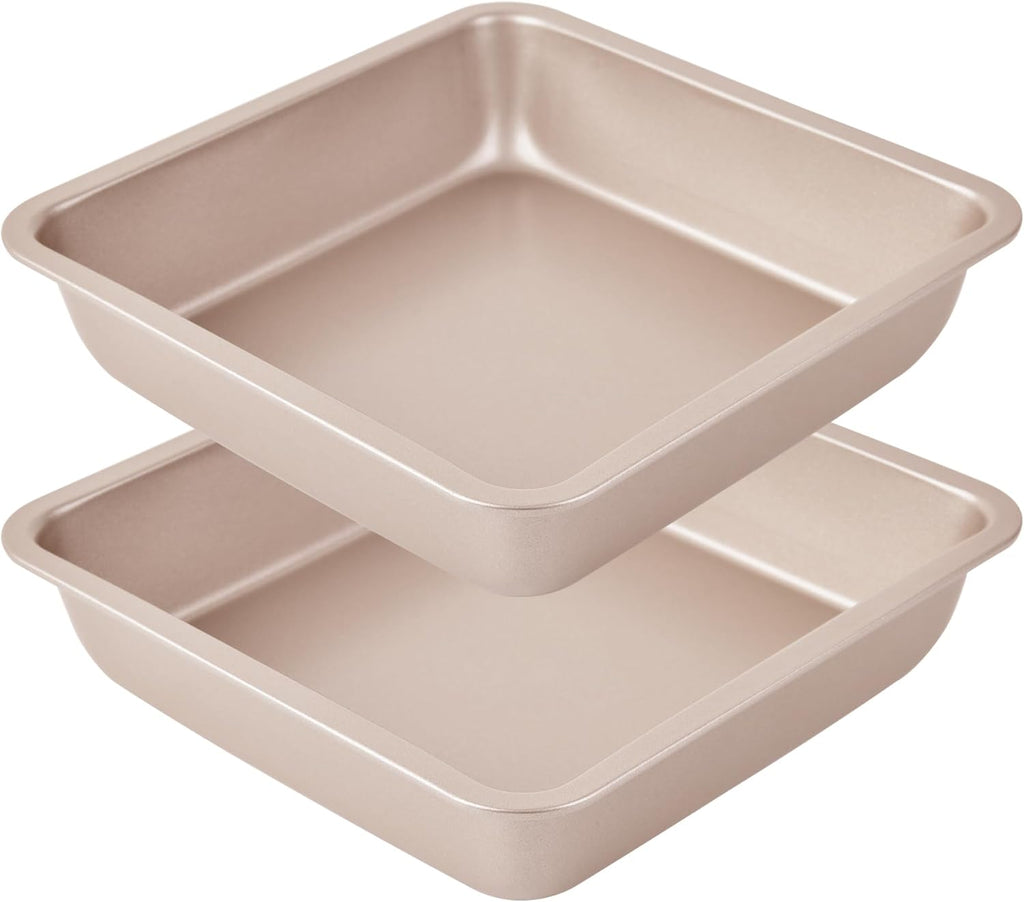 8 inch square cake pan (Set of 2), 8 inch square baking pan, 8 in square pan, Non-stick carbon steel, 8'' Brownie Pan and Loaf Pan (Champagne Gold)