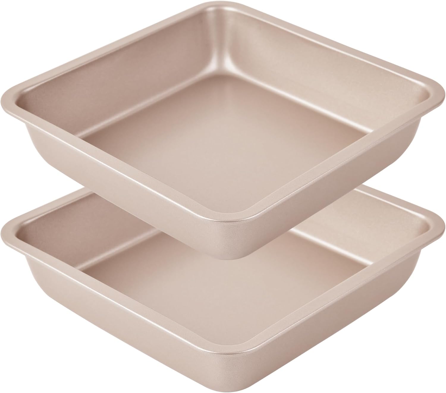8 inch square cake pan (Set of 2), 8 inch square baking pan, 8 in square pan, Non-stick carbon steel, 8'' Brownie Pan and Loaf Pan (Champagne Gold)