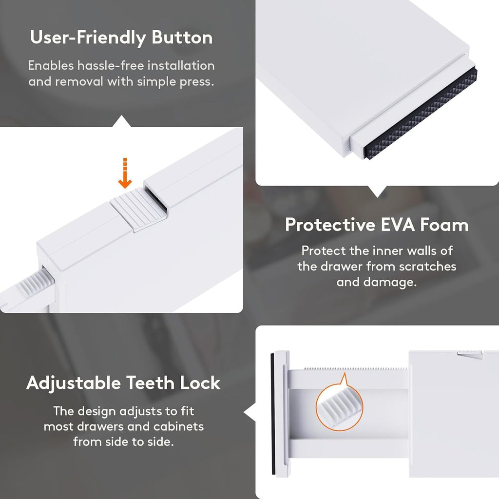 Lifewit 8 Pack Drawer Dividers 4" High,11-17" Adjustable Dresser Drawer Organizers for Clothes, Expandable Dresser Separators in Bedroom/Bathroom/Kitchen/Vanity/Office Organization and Storage, White