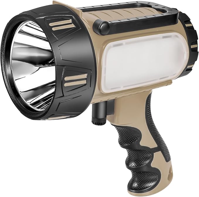 Super Bright Rechargeable Spotlight Handheld Rechargeable LED Flashlight Tactical Searchlight with USB Output 6 Light Modes Camping Light (Grey)