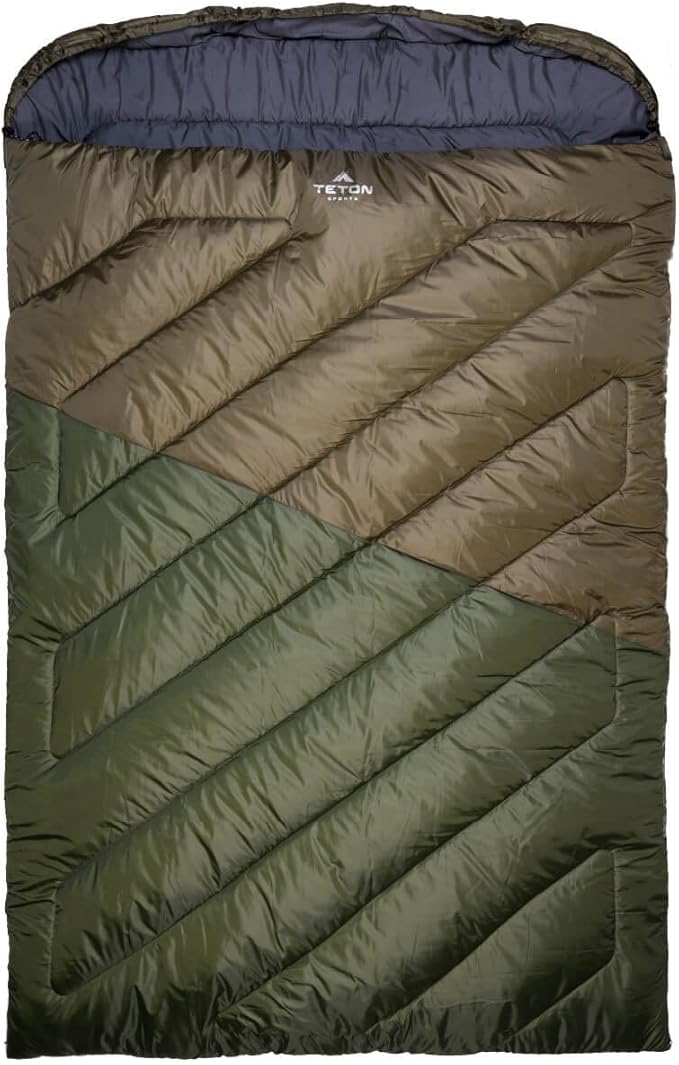 Teton Mammoth Queen Size Double Sleeping Bag- A Warm Bag The Whole Family can Enjoy – Great for Camping, Hunting and Base Camp. Compression Sack Included