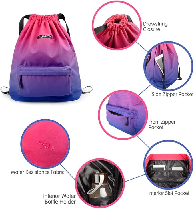 Gym Drawstring Backpack Water Resistant String Bag Nylon Cinch Sport Bag Sackpack