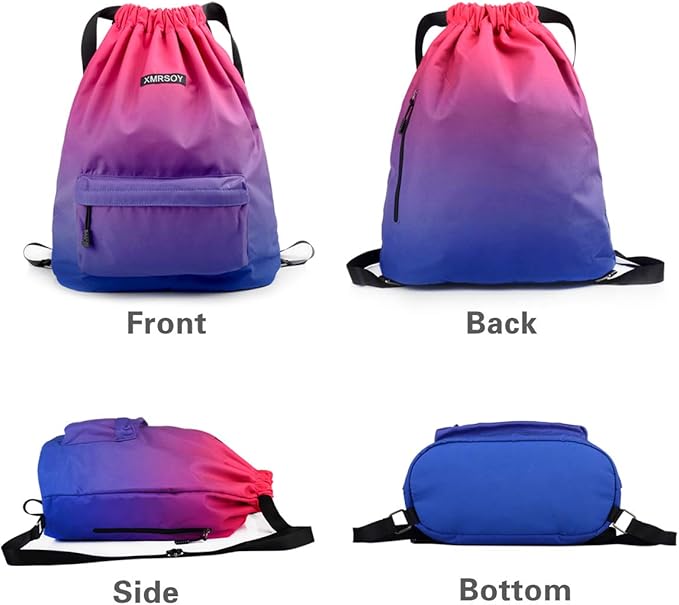Gym Drawstring Backpack Water Resistant String Bag Nylon Cinch Sport Bag Sackpack