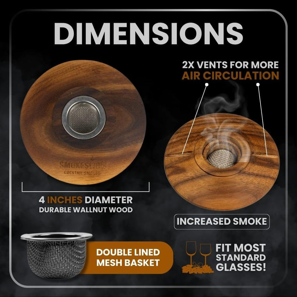 Premium Walnut Wood Cocktail Smoker with One 4 oz Tin of Wood Chips. Great for Whiskey & Old Fashion. Coated in Safe Food Natural Beeswax, Non-toxic Top by Smokeshow (Maple)