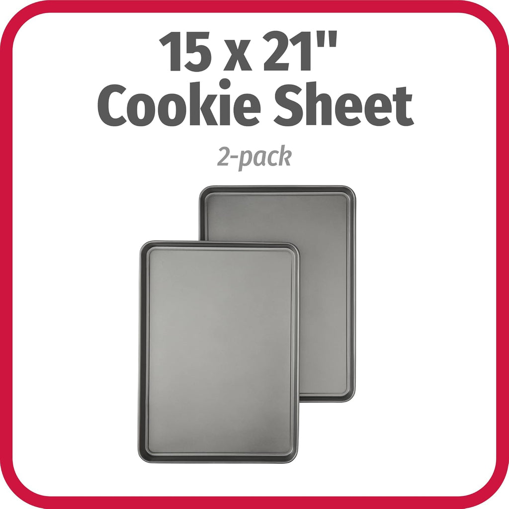 GoodCook Everday Nonstick Carbon Steel 15” x 21” Baking Sheet Set, 2 Pack – Extra-Large Carbon Steel Cooking Pans, Bakeware Set, Cookie Sheets for Baking, Oven Pan Set