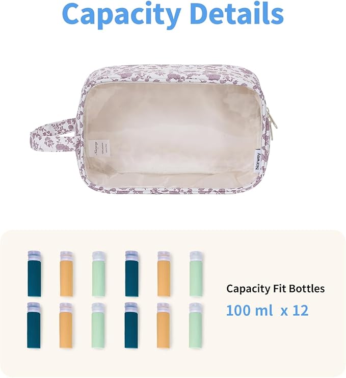 Narwey Clear Makeup Bag Cosmetic Bag with Zipper for Travel, Clear Toiletry Bags for Traveling Toiletries Women Men, Make Up Pouch with Handle, Skincare Bag (Little Dusty Pink Flower)