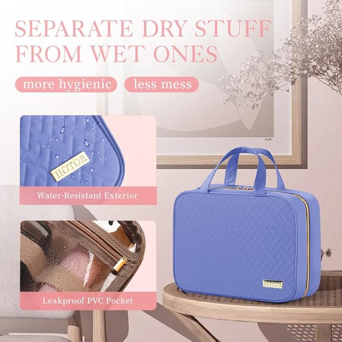 HOTOR Travel Toiletry Bag w/Hanging Hook - Spacious Toiletry Bag Essentials for Women & Men, Makeup Bag/Big Comparment, Waterproof for Travel Accessories, Medium, Aegean-Blue
