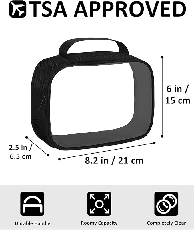Moyad TSA Approved Clear Toiletry Bag with Handle, 3 Pack Quart Size 3-1-1 Liquids Pouch for Travel, Transparent Makeup & Cosmetic Organizer for Women Men, Black