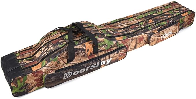 doorslay Portable Folding Fishing Tackle Storage Bags Oxford Fishing Rod Case Fishing Pole Bag Carry Organizer Outdoor Waterproof Fishing Bag