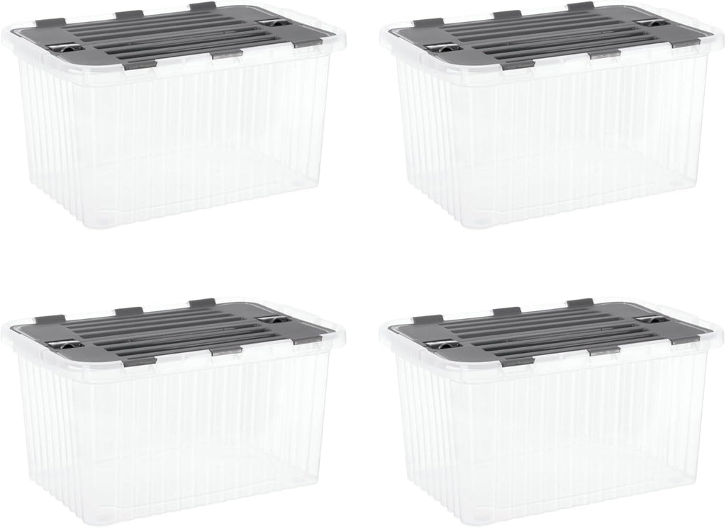 Superio Storage Bins with Lids, Clear Plastic Containers for Organizing, Stackable Totes, BPA Free, Odor Free, Organizer Boxes for Home, and Dorm (4 Pack, 20.25"x14"x10.5")