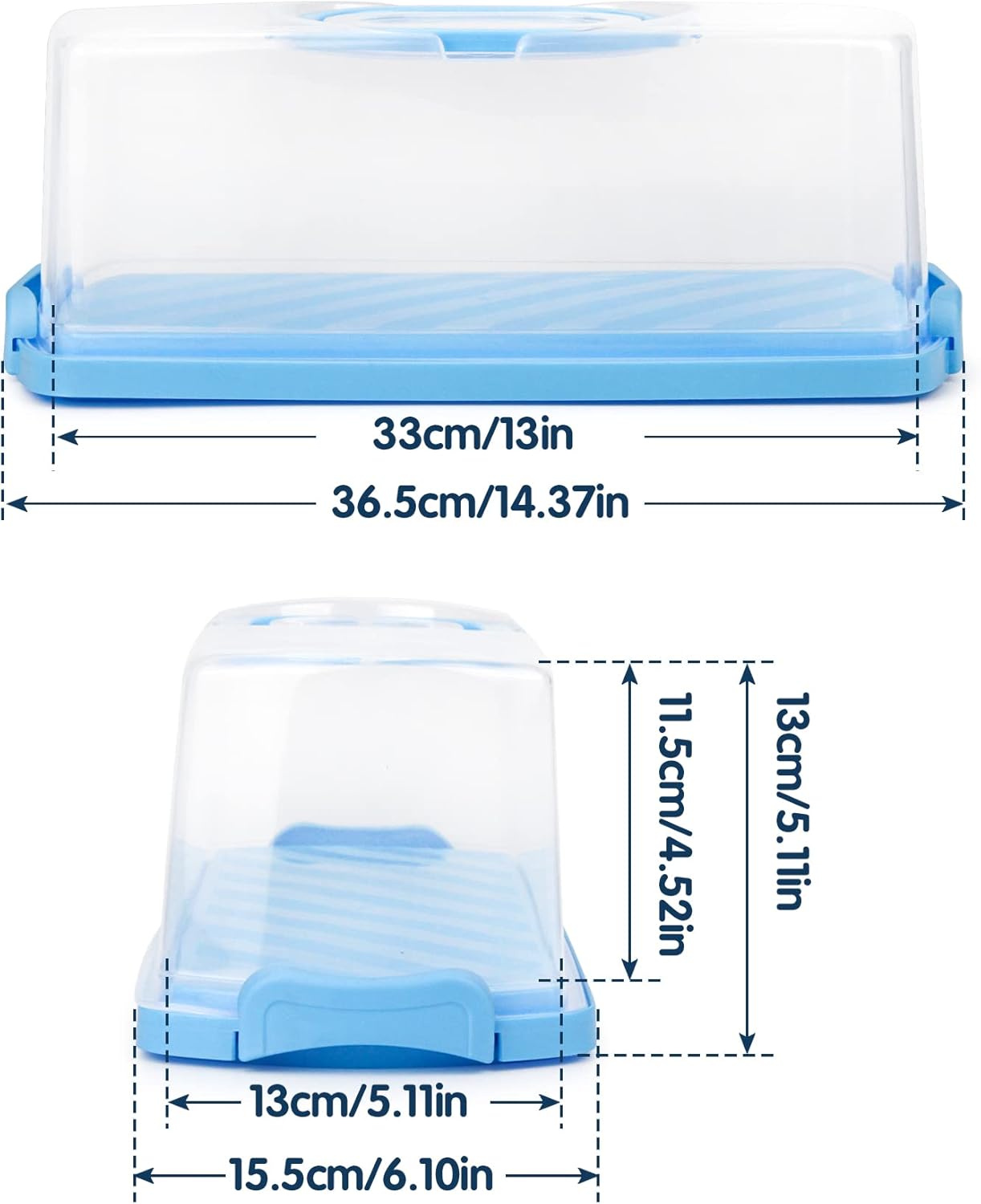 2-Pack Plastic Rectangular Bread Box with Clear Lid, Loaf Cake Keeper, Portable Bread Keeper Storage Container with Handle (Blue)
