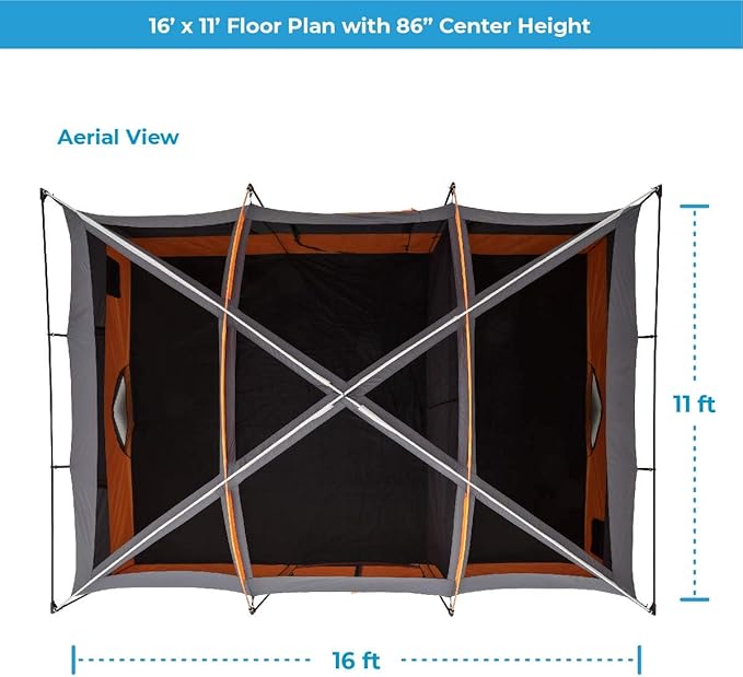 CORE Tent for Family Camping | 10 Person / 11 Person / 12 Person Large Multi Room Cabin Tents for Car Camping & Outdoor Adventures