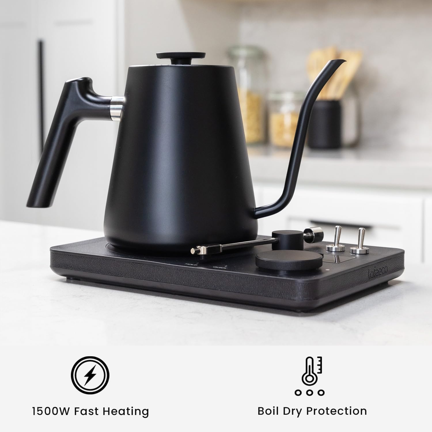 DJ Electric Gooseneck Kettle - Pour Over Coffee & Tea - Turntable Design - Water Boiler - Quick Heating & Temperature Control - Black