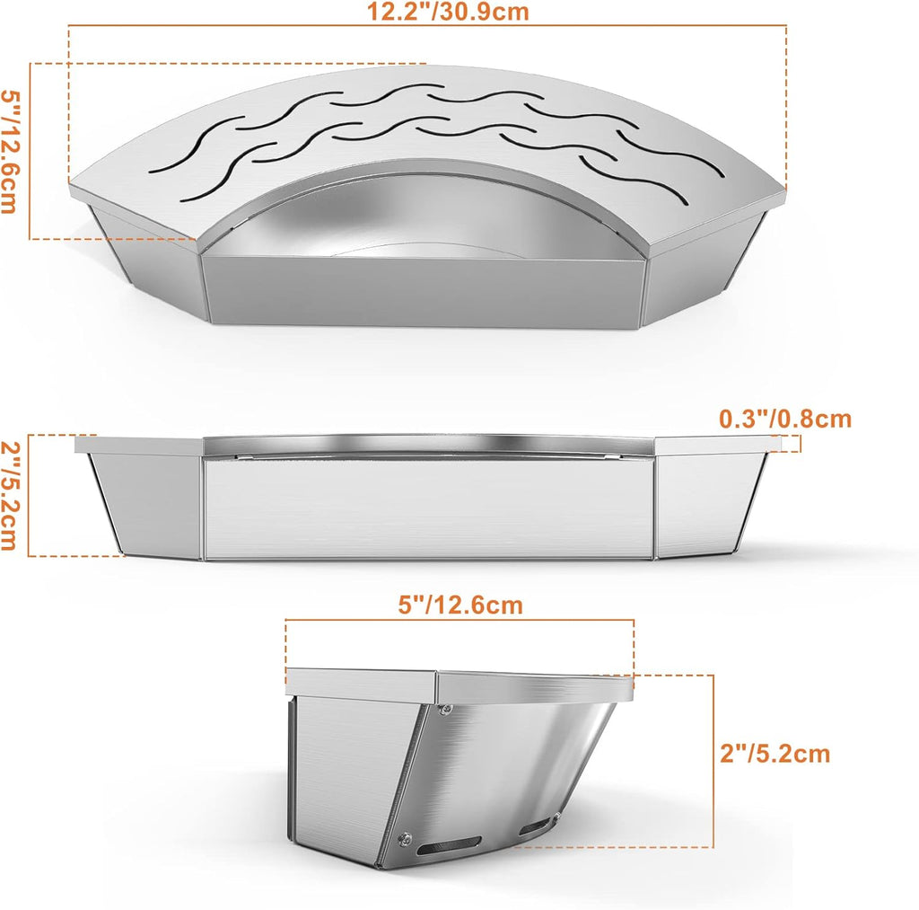 Onlyfire BBQ Smoker Box, Stainless Steel Fan-Shape Wood Chip Smoker Box with Removable Lid & Water Reservoir for Charcoal Grills, Kamado Grills - Add Smokey BBQ Flavor to Your Foods, Design Patent