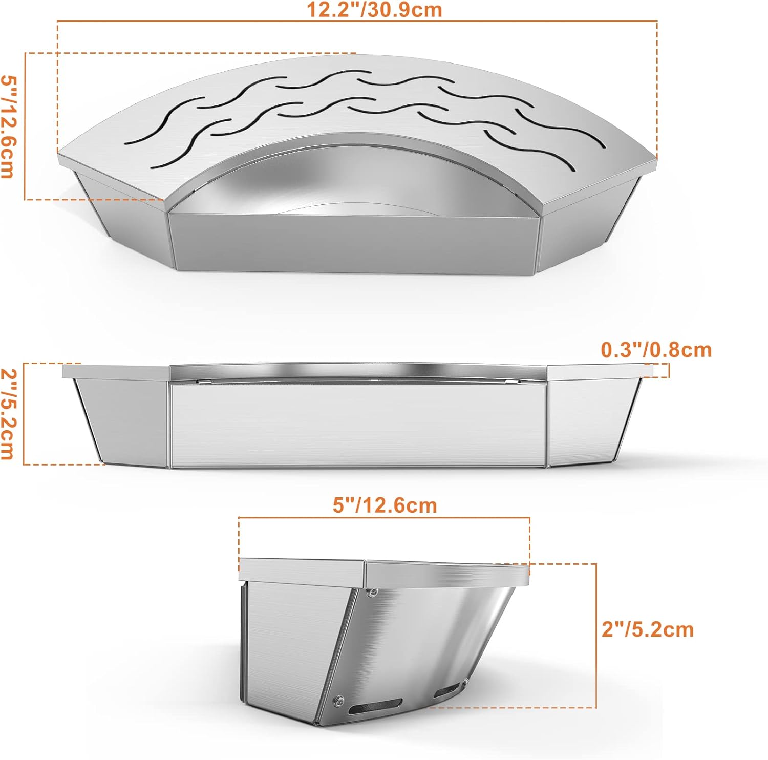 Onlyfire BBQ Smoker Box, Stainless Steel Fan-Shape Wood Chip Smoker Box with Removable Lid & Water Reservoir for Charcoal Grills, Kamado Grills - Add Smokey BBQ Flavor to Your Foods, Design Patent