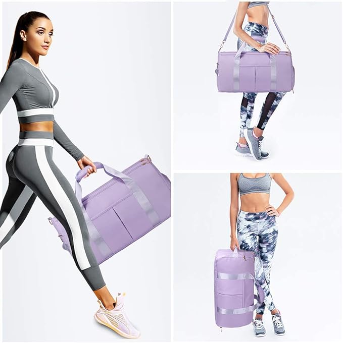ICEIVY Gym Duffle Bag Dry Wet Separated Gym Bag Sport Duffle Bag Training Handbag Yoga bag with Extra Drawstring Backpack for man and women (TaroPurple-Upgrade) Large