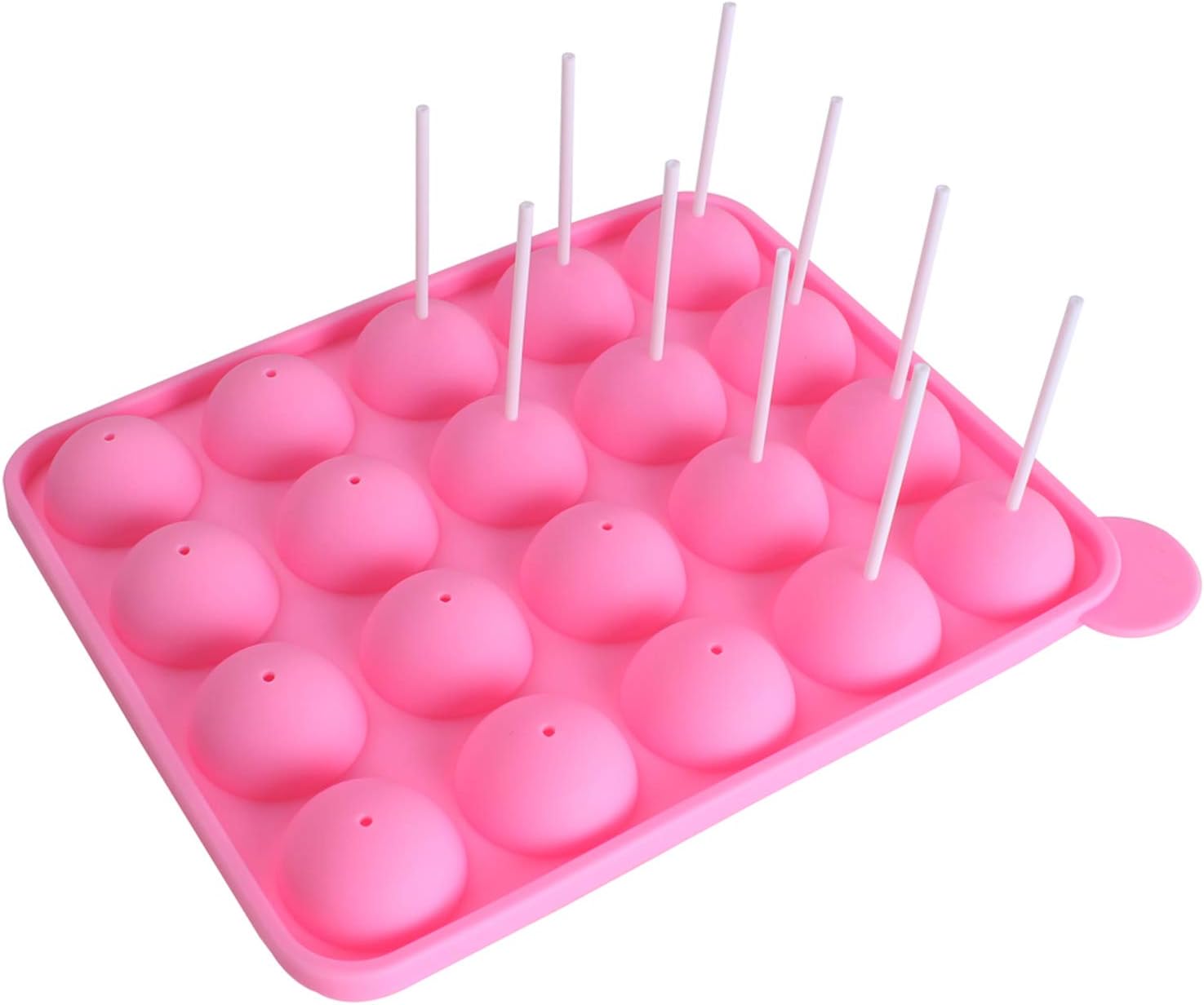 WARMBUY 20 Cavity Silicone Cake Pop Mold Lollipop Baking Mold Tray with Sticks, Pink