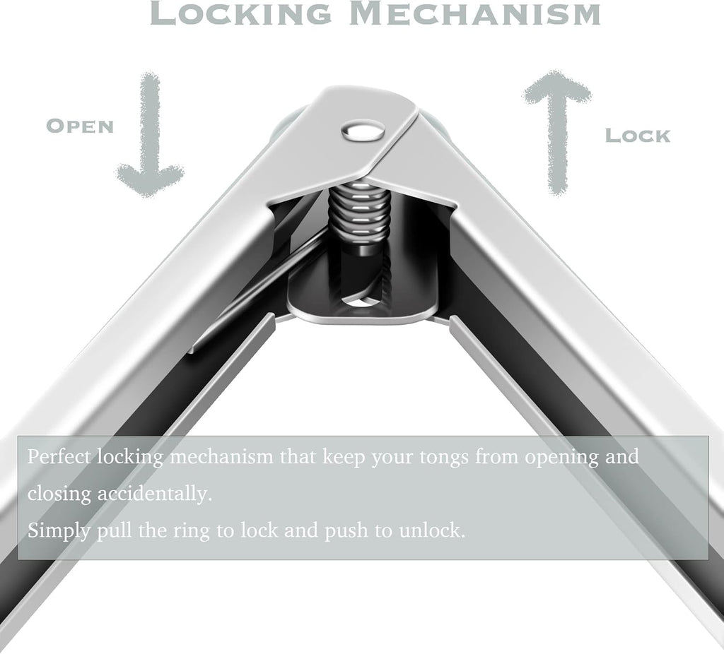 2 Pack Warm Grey Kitchen Tongs, Premium Silicone BPA Free Non-Stick Stainless Steel BBQ Cooking Grilling Locking Food Tongs, 9-Inch & 12-Inch