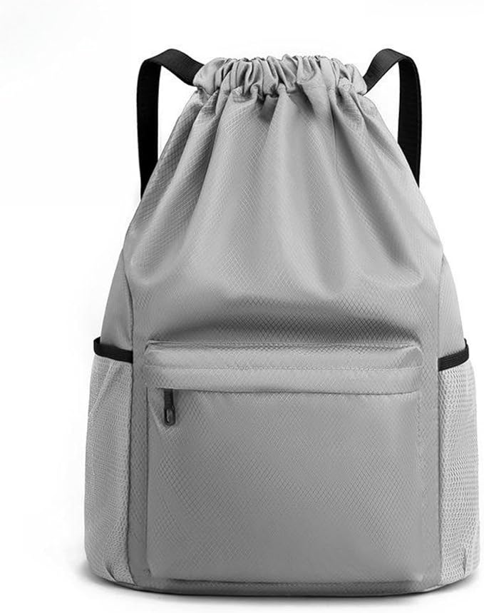BLIRITEL Drawstring Backpack Waterproof String Bag, Gym Sackpack Sports Fitness Yoga Bag, Shopping Casual Backpack for Men Women (Light Grey)