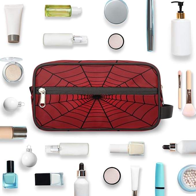 Red Spiders Web Toiletry Bag,Travel Cosmetic Bag,Hanging Makeup Bag,TSA Approved Hygiene Bag Waterproof Shave Dopp Kit Organizer for Toiletries Shower Bathroom Carry-on Accessories Gifts