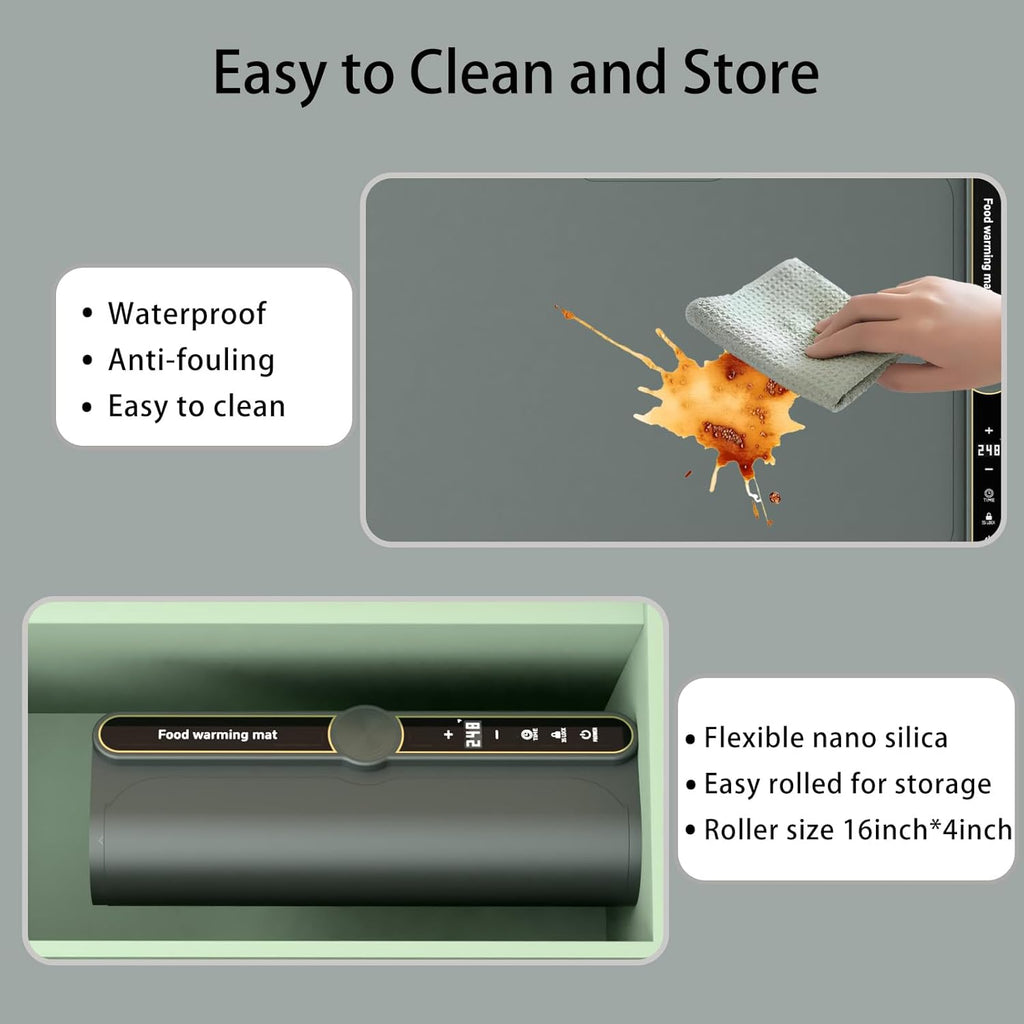 Warming Mat for Food, Rollable Electric Warming Trays for Food with 9 Temperature Settings, Heating Fastly in 10S, Food Warmer Using for Buffets Party and Home Daily, Dark Grey