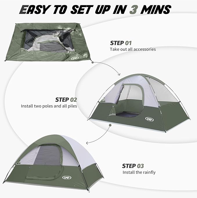 Camping Tent 2 Person, Waterproof Windproof Tent with Rainfly Easy Set up-Portable Dome Tents for Camping…