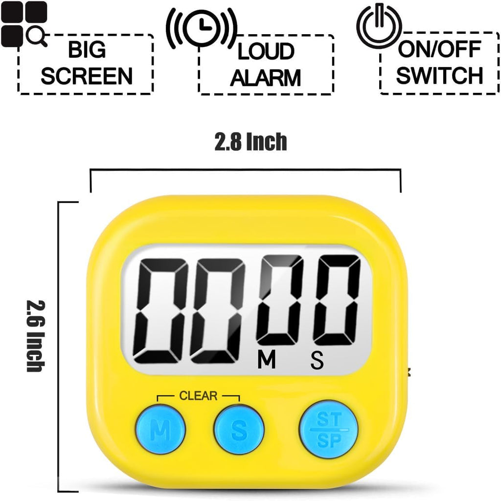 2 Pack Digital Kitchen Timer for Cooking Big Digits Loud Alarm Magnetic Backing Stand Cooking Timers for Baking Yellow