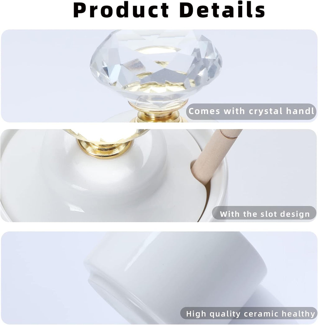 Ceramic Honey Jar with Dipper and Crystal Lid, Small Honey Pot for Home Kitchen, 8oz (Gold)