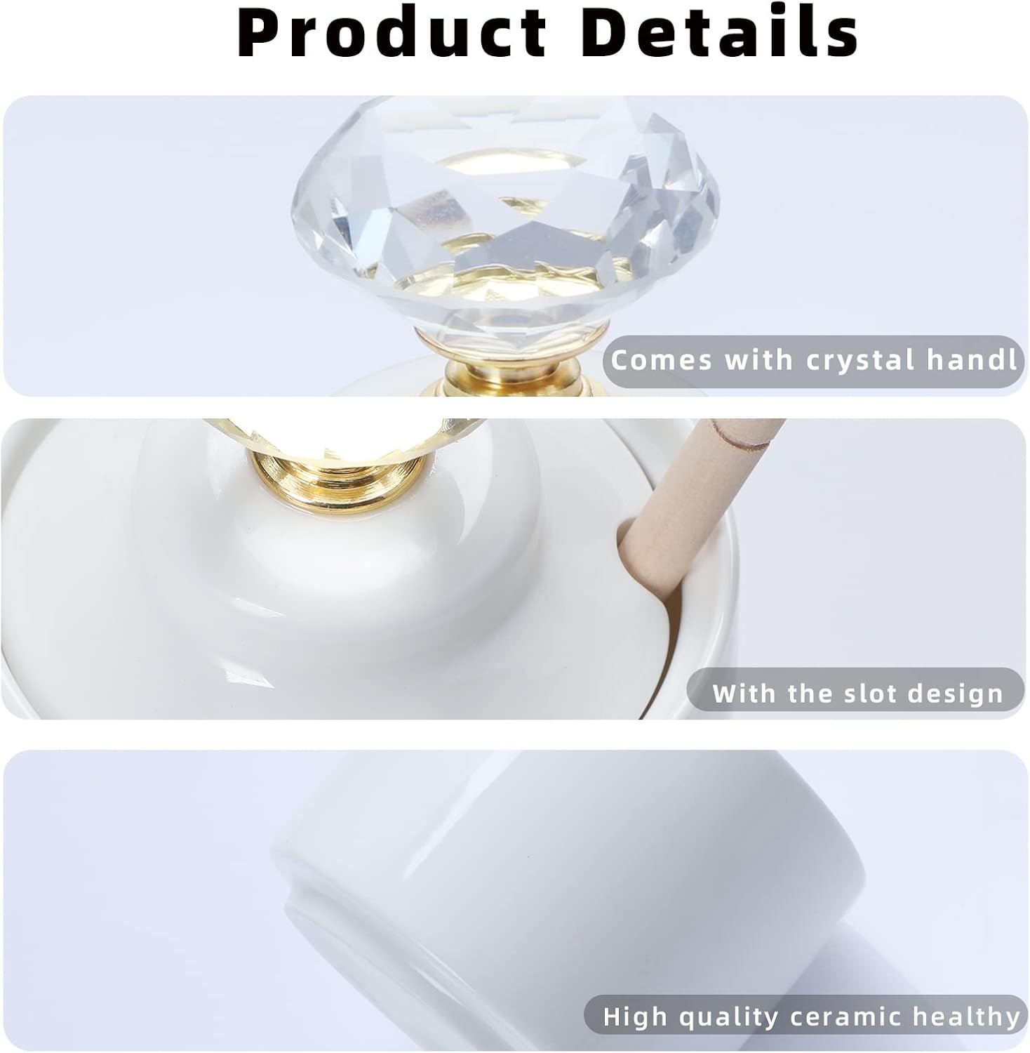 Ceramic Honey Jar with Dipper and Crystal Lid, Small Honey Pot for Home Kitchen, 8oz (Gold)