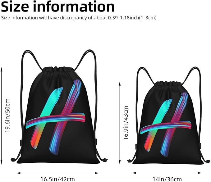 Drawstring Bags Initial Drawstring Backpack Sackpack Black Draw String Cinch Bags for Sports, Gym, Travel, Swimming, Beach, Camping, Rainbow Letter H