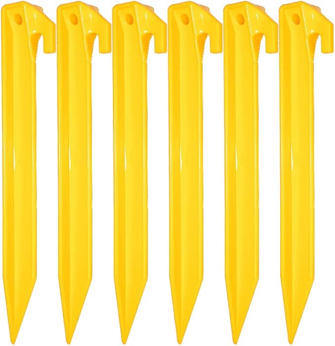 10 Pack Plastic Tent Stakes - 9 Inch Heavy Duty Beach Tent Pegs Canopy Stakes - Essential Gear for Camping, Backpacking, Gardening and More