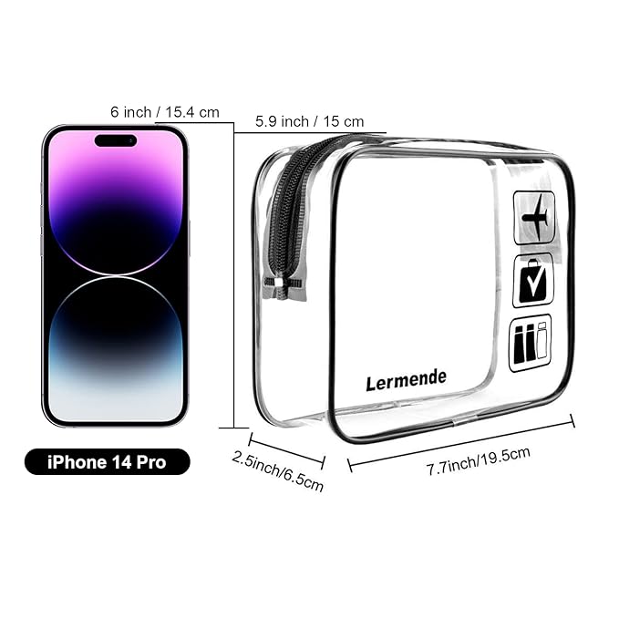 Lermende 2pcs Clear Toiletry Bag TSA Approved Travel Bag,Carry On for Travel,Airport Airline Accessories Compliant Bag,Quart Sized Makeup Cosmetic bag Women Men (Black, 2 Pack)