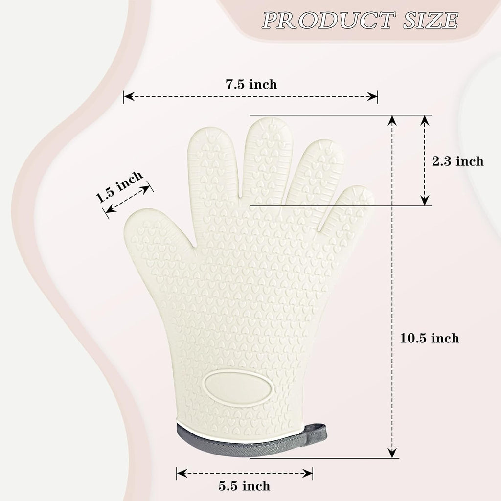 Oven Mitts with Fingers, Heat Resistant 500°F, Waterproof & Non-Slip Kitchen Gloves for Baking, Grilling, Cooking.5-Finger Design with Soft Lining, Hanging Hook,Milky White