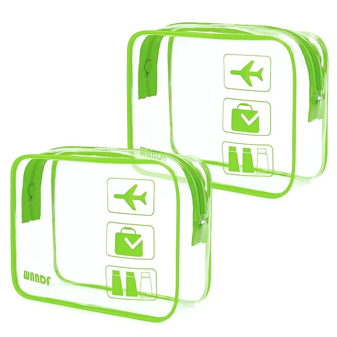TSA Approved Clear Travel Toiletry Bag wih Zippers Carry-on Travel Accessories Quart Size Toiletries Cosmetic Pouch Makeup Bags for Men and Women (2pcs Green)