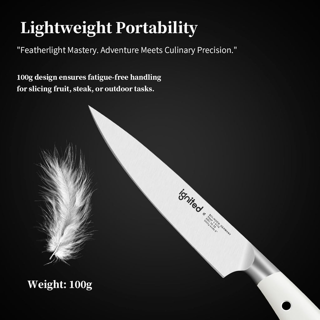 5 inch Paring Knife, German 1.4116 Stainless Steel Fruit Vegetable Peeling Knives, Ivory White Handle, Razor Sharp Small Kitchen Knife with Gift Box