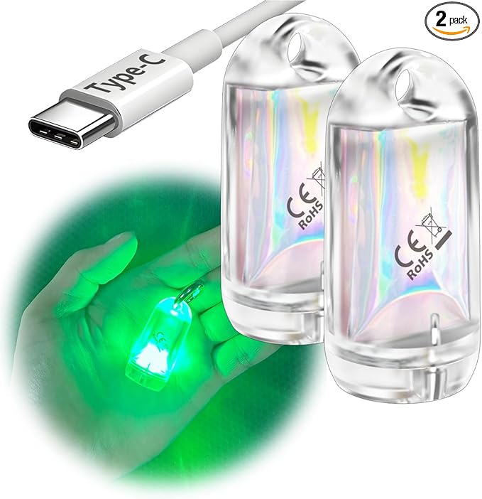 USB Mini LED Lantern, 2 Pack Waterproof EDC Keychain LED Flashlight for Camping, Type-C Rechargeable Battery Small Stick Lamp Puck Dog Collar Torch Light (Green+Red)