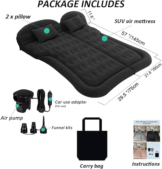 SAYGOGO SUV Air Mattress Camping Bed Cushion Pillow Inflatable Thickened Car Air Bed Mattress with Electric Air Pump Portable Sleeping Pad for Travel Camping Upgraded Version Black