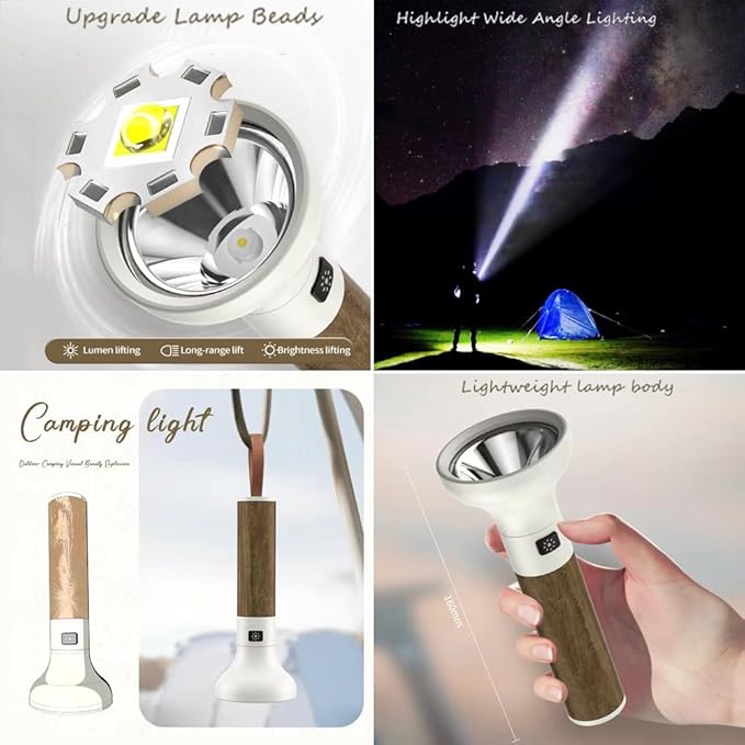 LED Rechargeable Flashlight, New Retro Torch Outdoor Lighting,500 Lumens 3-Speed Mode Spotlight.